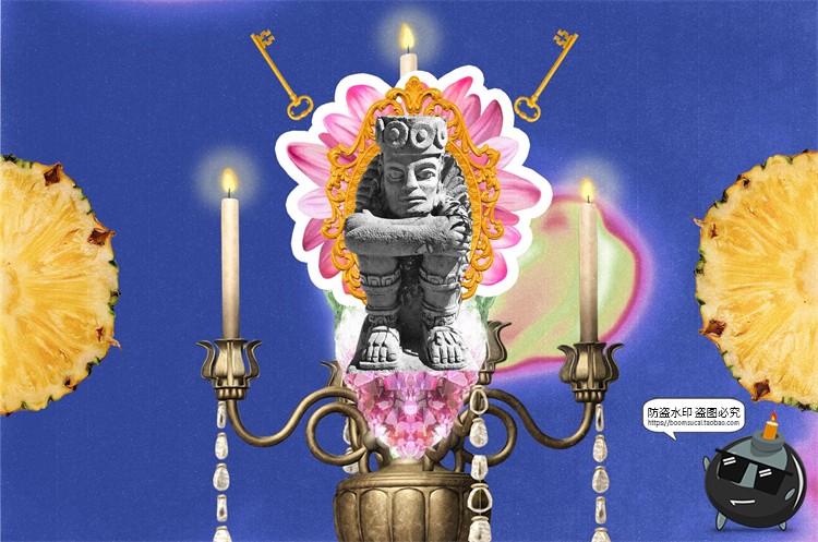 图片[7]-奇幻大自然拼贴剪贴画复古动物食物行星建筑元素PNG免抠图PS素材-设计猿