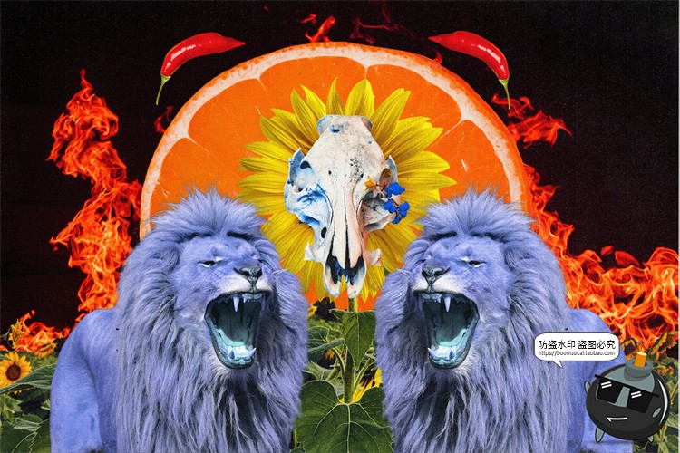 图片[8]-奇幻大自然拼贴剪贴画复古动物食物行星建筑元素PNG免抠图PS素材-设计猿