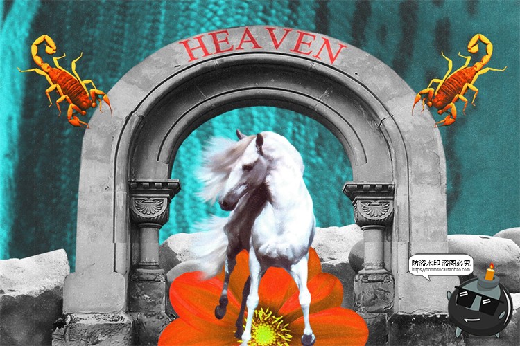 图片[10]-奇幻大自然拼贴剪贴画复古动物食物行星建筑元素PNG免抠图PS素材-设计猿