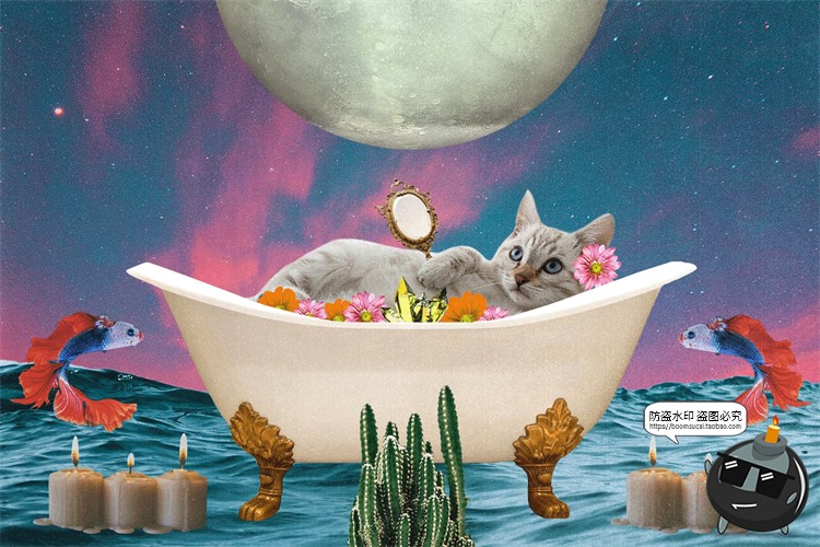 图片[12]-奇幻大自然拼贴剪贴画复古动物食物行星建筑元素PNG免抠图PS素材-设计猿