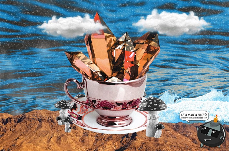 图片[13]-奇幻大自然拼贴剪贴画复古动物食物行星建筑元素PNG免抠图PS素材-设计猿