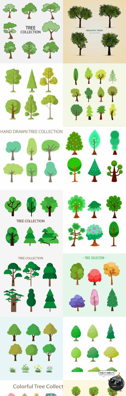 图片[1]-手绘卡通林地自然树木大树小树苗游戏风扁平装饰插画AI矢量素材-设计猿