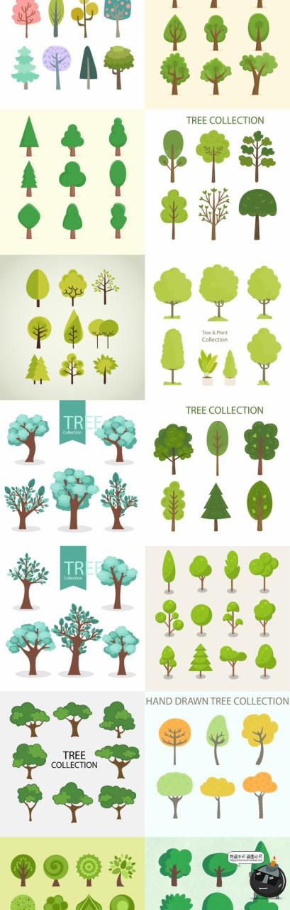图片[2]-手绘卡通林地自然树木大树小树苗游戏风扁平装饰插画AI矢量素材-设计猿