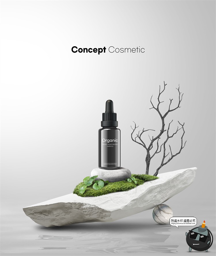 图片[5]-极简枯山水侘寂自然岩石植物展示台美妆主视觉海报PSD模板PS素材-设计猿