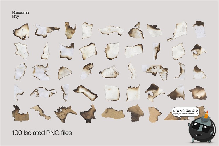 图片[2]-复古做旧烧焦燃烧灰烬余烬碳纸纸张碎片元素背景PNG免抠图片素材-设计猿