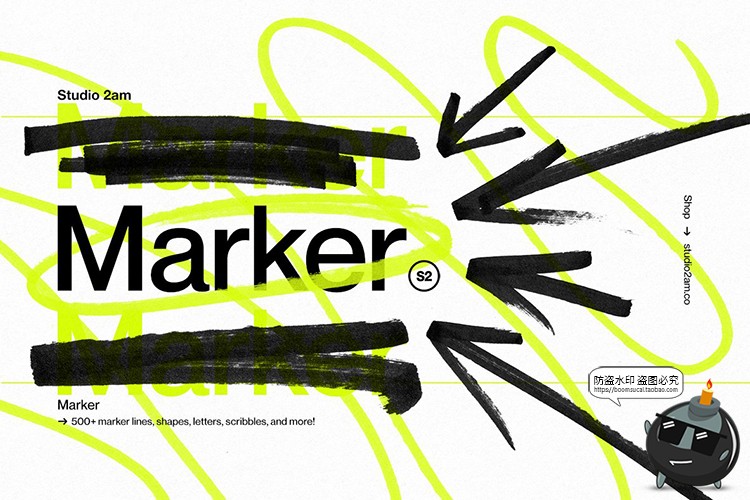 图片[1]-马克笔手绘涂鸦手写乱涂字母箭头标记符号元素PNG免抠图片素材-设计猿