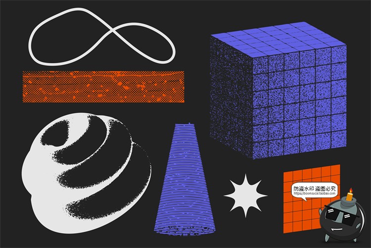 图片[2]-潮流复古酸性抽象磨损做旧3D几何图形网格噪点PNG免抠AI矢量素材-设计猿