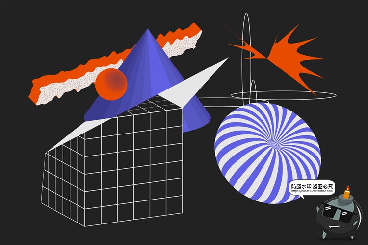 图片[3]-潮流复古酸性抽象磨损做旧3D几何图形网格噪点PNG免抠AI矢量素材-设计猿