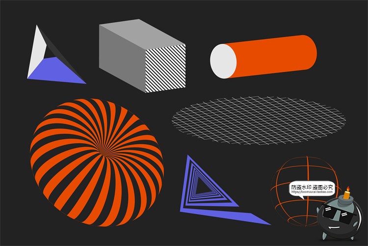 图片[4]-潮流复古酸性抽象磨损做旧3D几何图形网格噪点PNG免抠AI矢量素材-设计猿