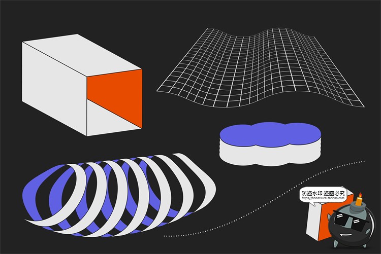 图片[7]-潮流复古酸性抽象磨损做旧3D几何图形网格噪点PNG免抠AI矢量素材-设计猿