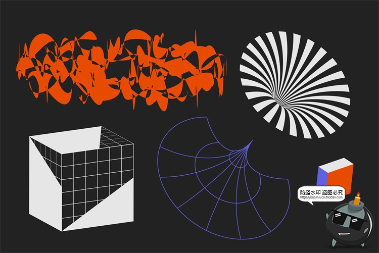 图片[8]-潮流复古酸性抽象磨损做旧3D几何图形网格噪点PNG免抠AI矢量素材-设计猿