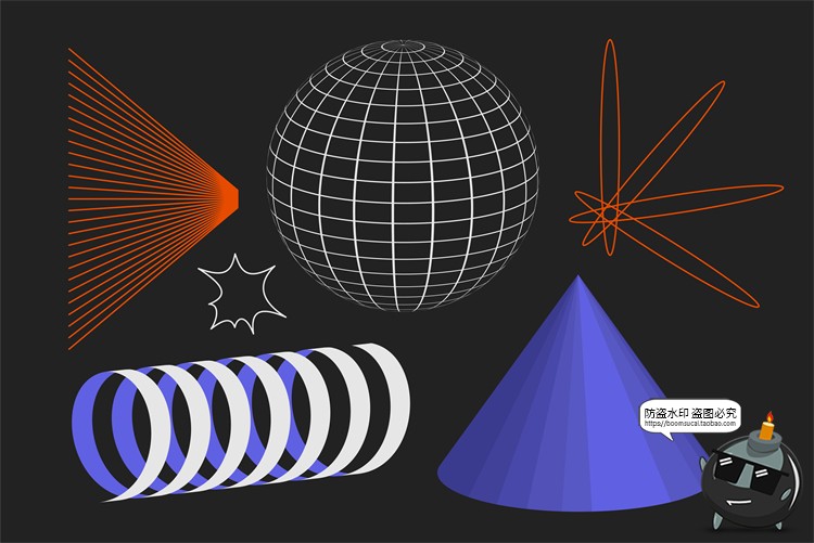 图片[9]-潮流复古酸性抽象磨损做旧3D几何图形网格噪点PNG免抠AI矢量素材-设计猿