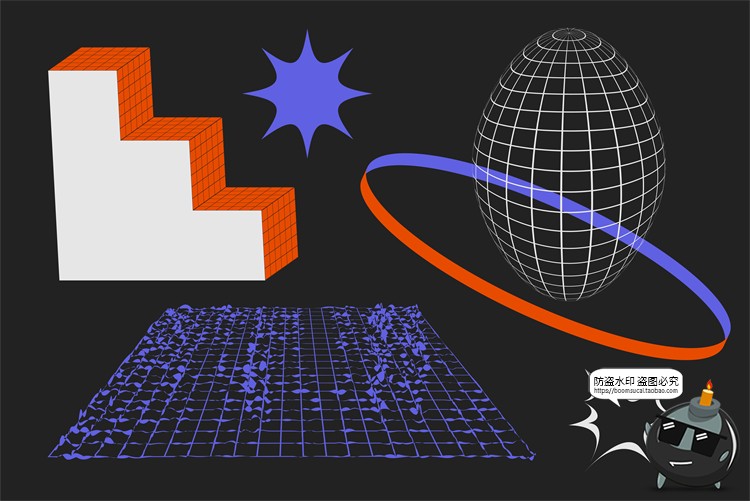 图片[10]-潮流复古酸性抽象磨损做旧3D几何图形网格噪点PNG免抠AI矢量素材-设计猿