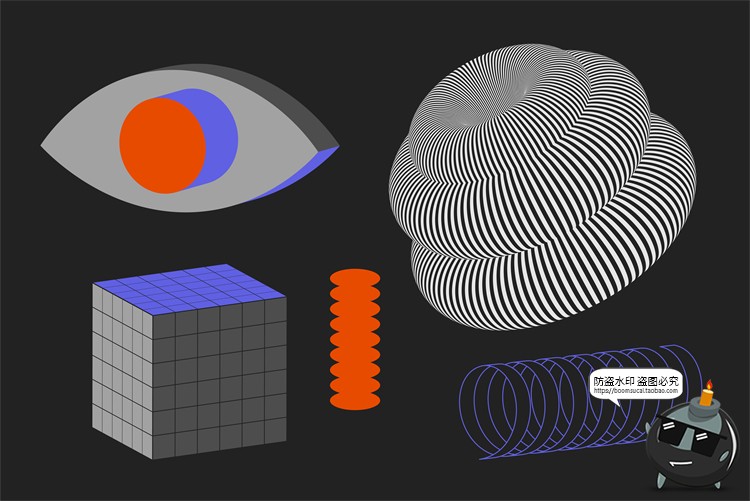 图片[11]-潮流复古酸性抽象磨损做旧3D几何图形网格噪点PNG免抠AI矢量素材-设计猿