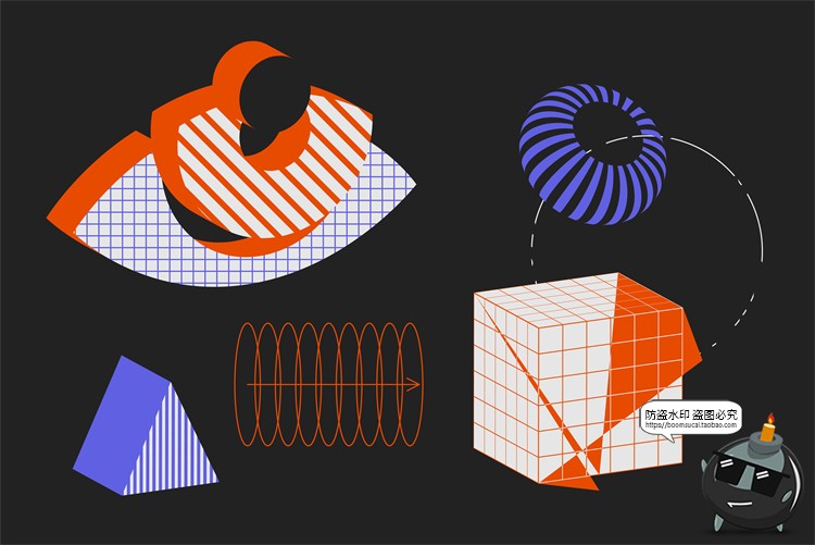 图片[12]-潮流复古酸性抽象磨损做旧3D几何图形网格噪点PNG免抠AI矢量素材-设计猿