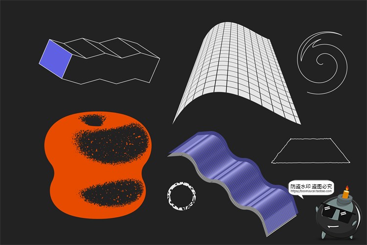 图片[13]-潮流复古酸性抽象磨损做旧3D几何图形网格噪点PNG免抠AI矢量素材-设计猿