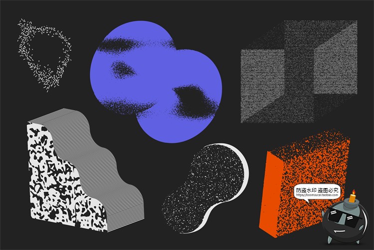 图片[14]-潮流复古酸性抽象磨损做旧3D几何图形网格噪点PNG免抠AI矢量素材-设计猿