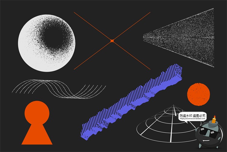 图片[15]-潮流复古酸性抽象磨损做旧3D几何图形网格噪点PNG免抠AI矢量素材-设计猿