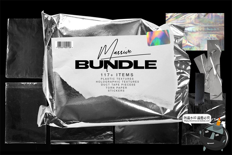 图片[1]-潮流透明塑料铝箔褶皱胶带包装专题碎纸标签后期合成PNG元素素材-设计猿