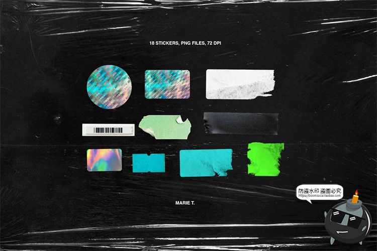 图片[12]-潮流透明塑料铝箔褶皱胶带包装专题碎纸标签后期合成PNG元素素材-设计猿