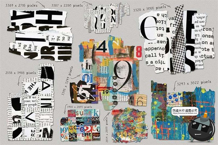 图片[2]-杂志风彩色碎纸张拼贴手帐剪切画剪贴画背景底纹装饰PNG免抠素材-设计猿