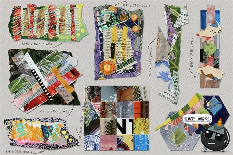 图片[4]-杂志风彩色碎纸张拼贴手帐剪切画剪贴画背景底纹装饰PNG免抠素材-设计猿