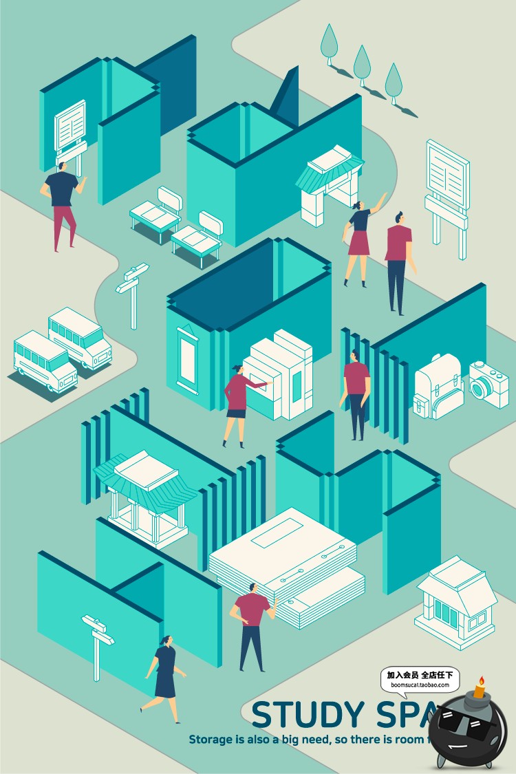 图片[2]-2.5D创意立体科技智能商务办公空间职场插画AI矢量海报设计素材-设计猿