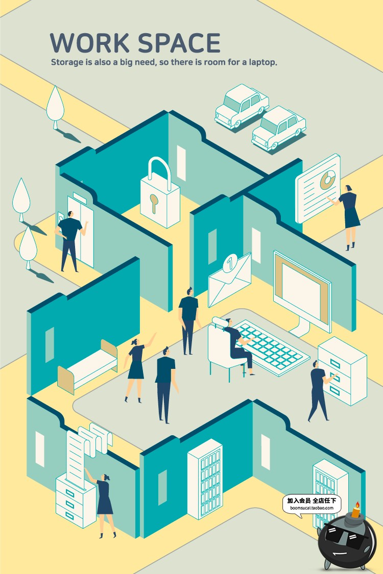 图片[9]-2.5D创意立体科技智能商务办公空间职场插画AI矢量海报设计素材-设计猿