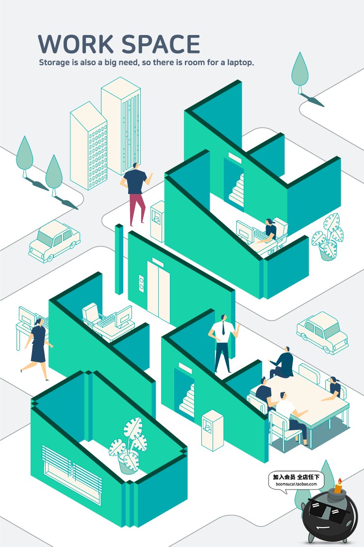 图片[17]-2.5D创意立体科技智能商务办公空间职场插画AI矢量海报设计素材-设计猿