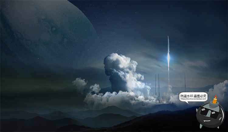 图片[1]-未来科幻宇航员火箭航天宇宙卫星主视觉海报PSD分层模板PS素材-设计猿