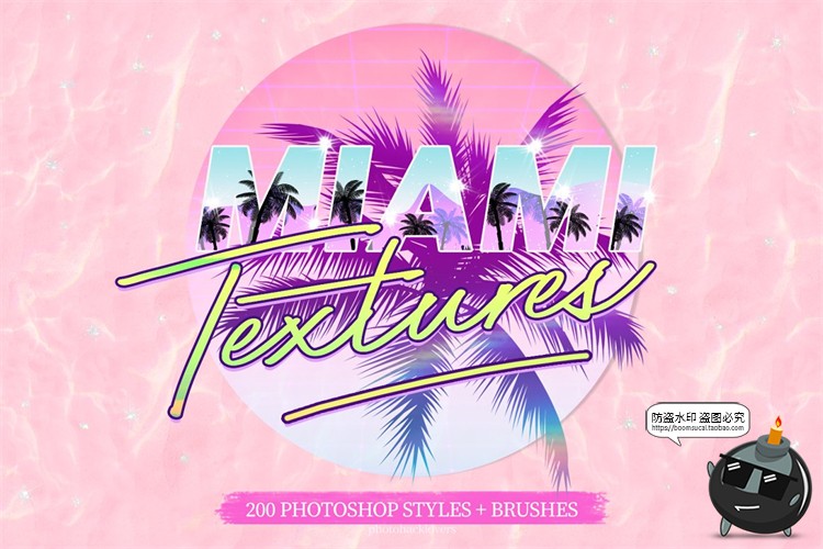 图片[1]-迈阿密蒸气波专题霓虹背景特效字柔和美学艺术浪漫PSD模板素材-设计猿