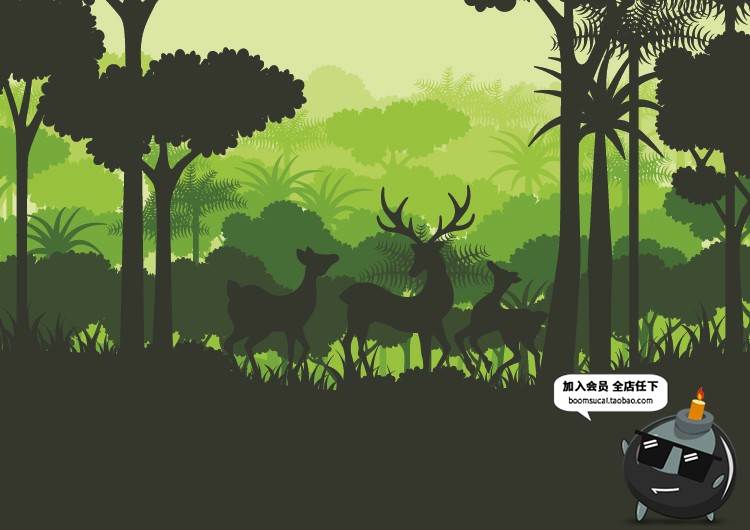 图片[1]-简约森林麋鹿剪影动物海报壁画配图印刷墙纸AI矢量设计素材模板-设计猿