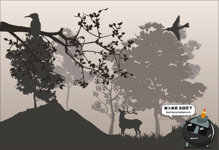 图片[2]-简约森林麋鹿剪影动物海报壁画配图印刷墙纸AI矢量设计素材模板-设计猿