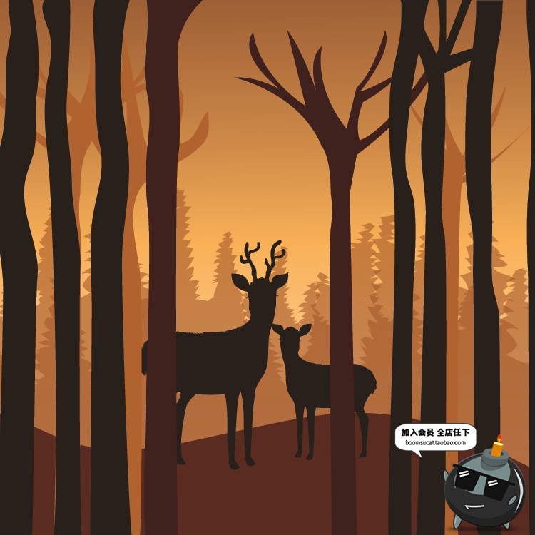 图片[3]-简约森林麋鹿剪影动物海报壁画配图印刷墙纸AI矢量设计素材模板-设计猿