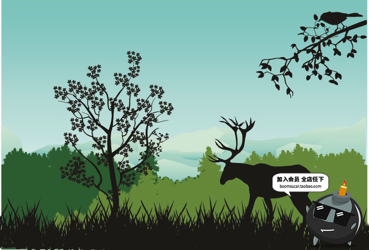 图片[7]-简约森林麋鹿剪影动物海报壁画配图印刷墙纸AI矢量设计素材模板-设计猿