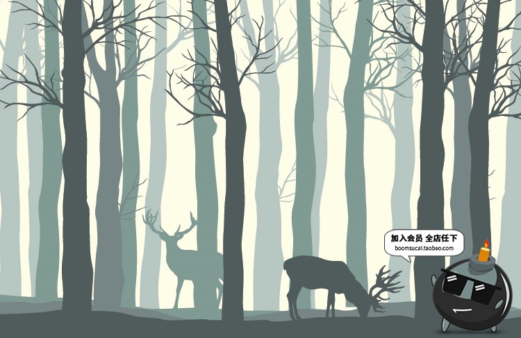 图片[13]-简约森林麋鹿剪影动物海报壁画配图印刷墙纸AI矢量设计素材模板-设计猿