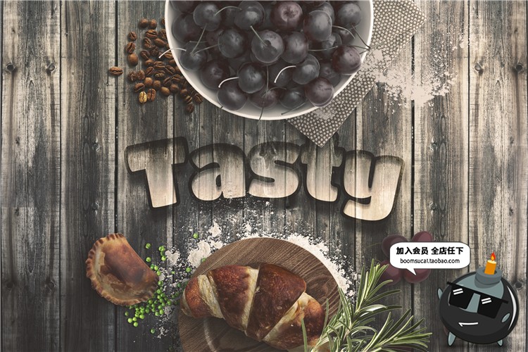 图片[3]-面包店场景创意古老木质桌面顶视图餐饮摆件展示模型PSD模板素材-设计猿