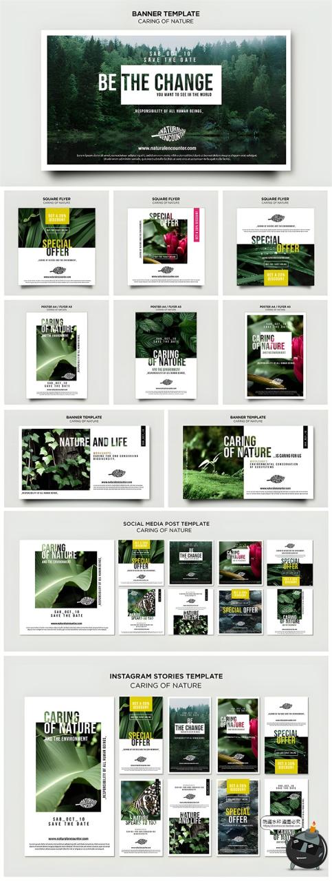 图片[2]-户外露营森林绿植物动物海报展板树叶图文排版海报PSD模板PS素材-设计猿