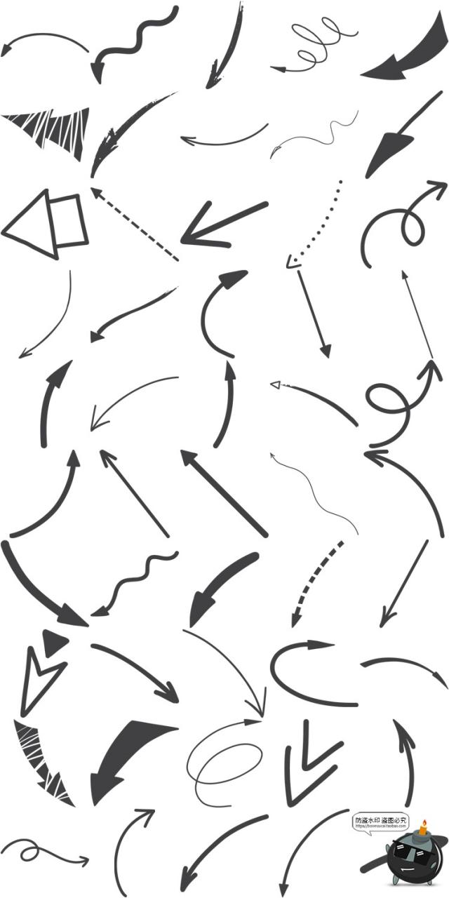 图片[2]-手绘箭头卡通扭曲弯曲箭头指向标志AI矢量PNG免抠装饰元素素材-设计猿