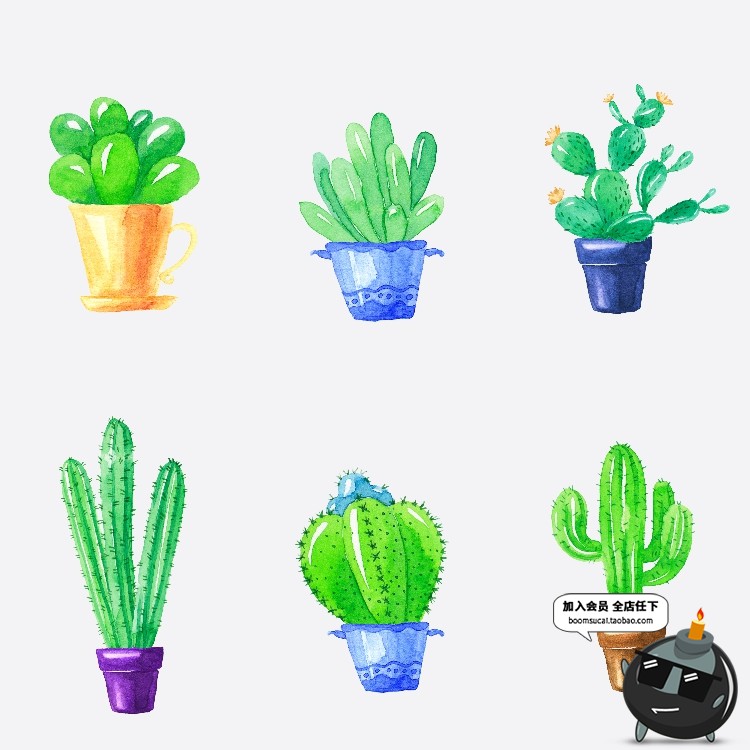 图片[3]-简约水彩手绘小清新绿色植物仙人掌插画高清装饰画芯JPG图片素材-设计猿