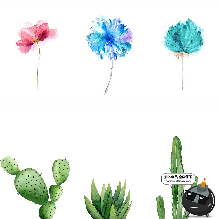 图片[5]-简约水彩手绘小清新绿色植物仙人掌插画高清装饰画芯JPG图片素材-设计猿