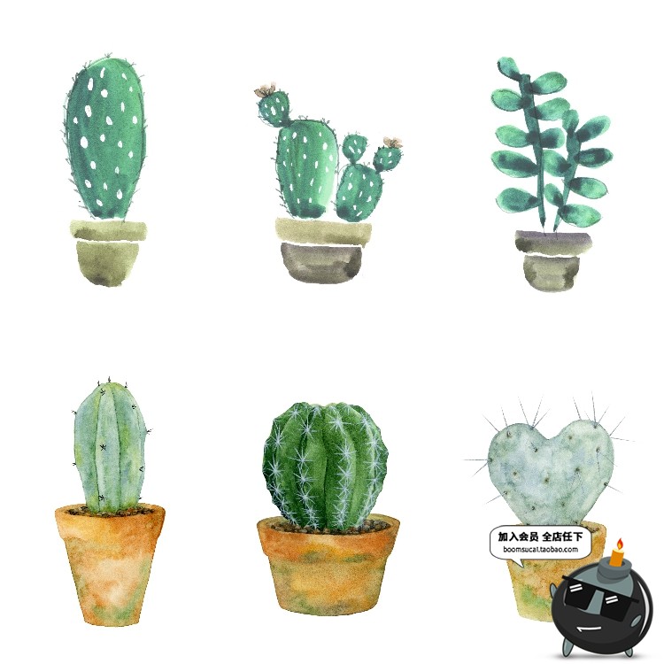 图片[7]-简约水彩手绘小清新绿色植物仙人掌插画高清装饰画芯JPG图片素材-设计猿