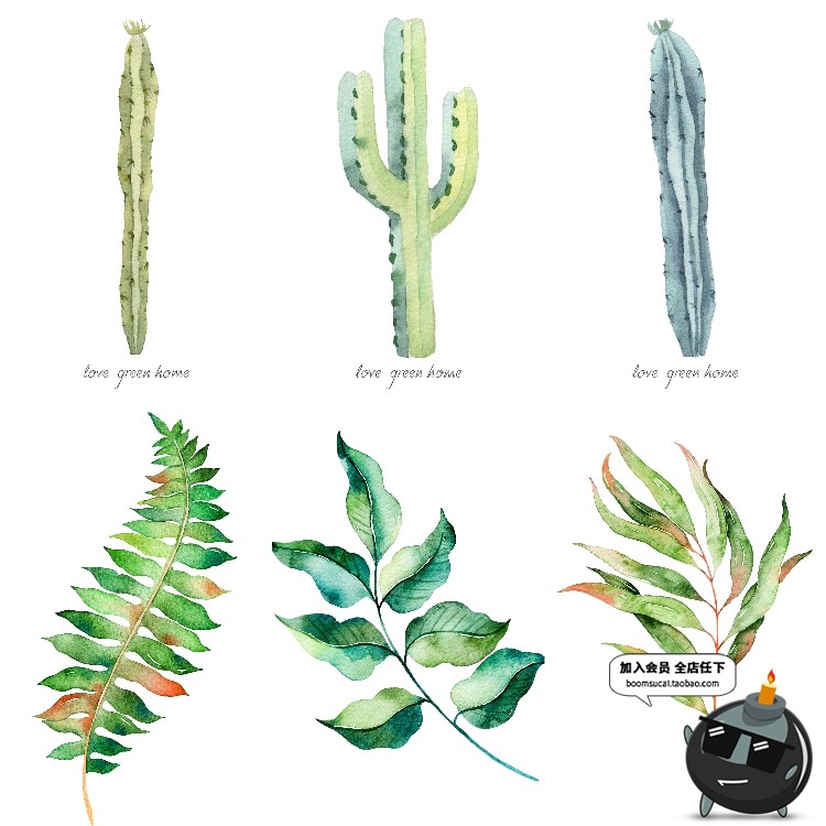 图片[8]-简约水彩手绘小清新绿色植物仙人掌插画高清装饰画芯JPG图片素材-设计猿