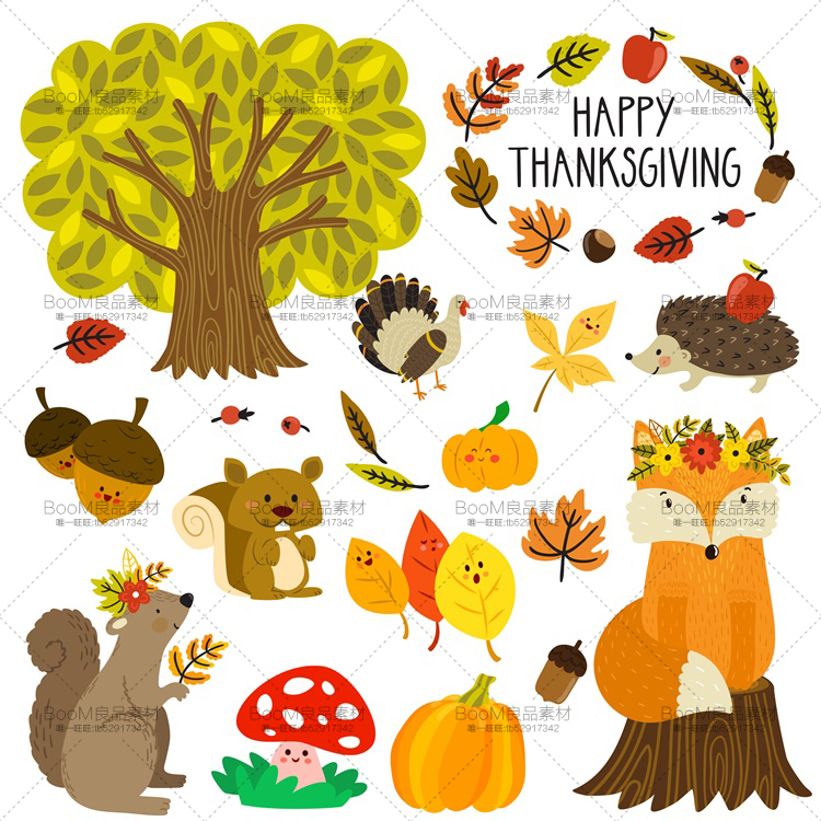 图片[2]-卡通可爱日韩秋插画兔子动物猫头鹰狐狸刺猬松鼠手账AI矢量图素材-设计猿