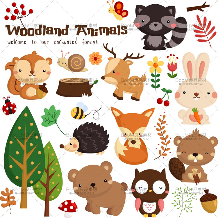 图片[3]-卡通可爱日韩秋插画兔子动物猫头鹰狐狸刺猬松鼠手账AI矢量图素材-设计猿