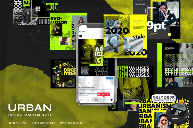 图片[1]-潮流都市时尚黄绿色配色品牌故事贴图海报图文排版PSD模板PS素材-设计猿