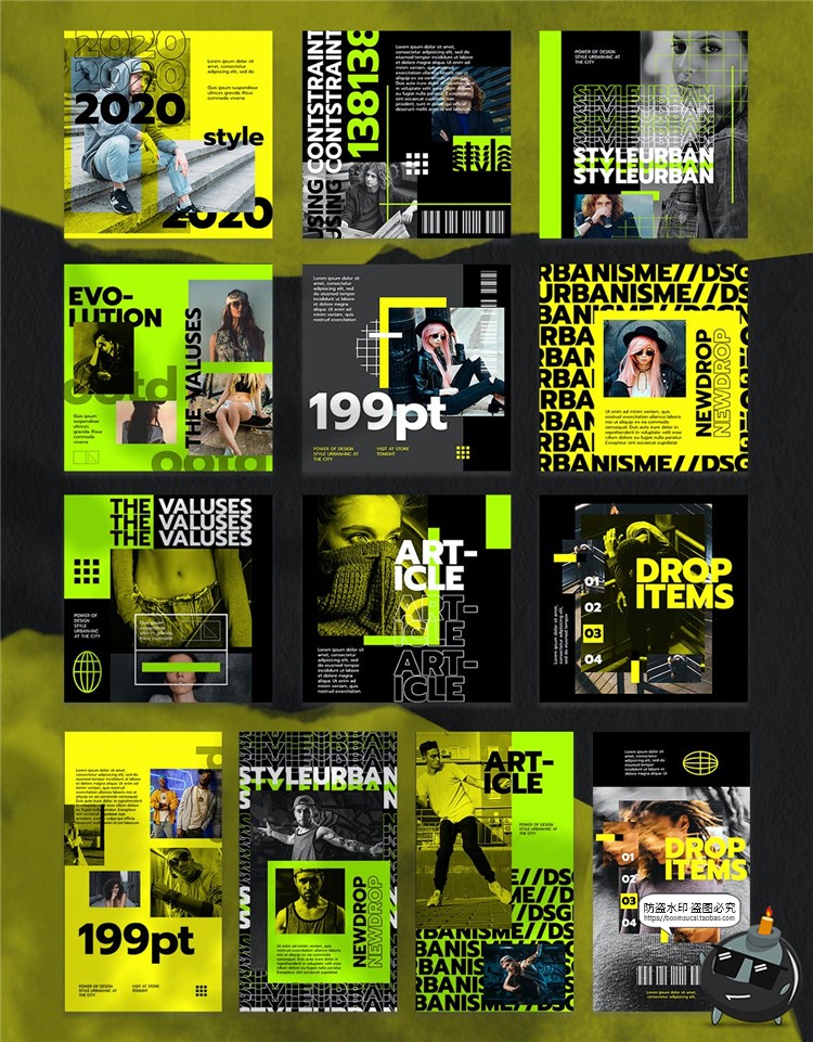 图片[3]-潮流都市时尚黄绿色配色品牌故事贴图海报图文排版PSD模板PS素材-设计猿
