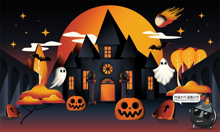 图片[2]-恐怖万圣节鬼节鬼屋插图潮流艺术创意手绘插画PNG免抠图片PS素材-设计猿