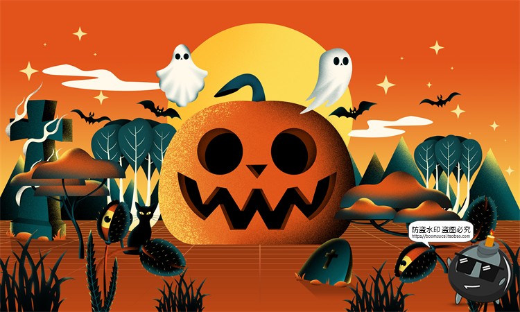 图片[3]-恐怖万圣节鬼节鬼屋插图潮流艺术创意手绘插画PNG免抠图片PS素材-设计猿