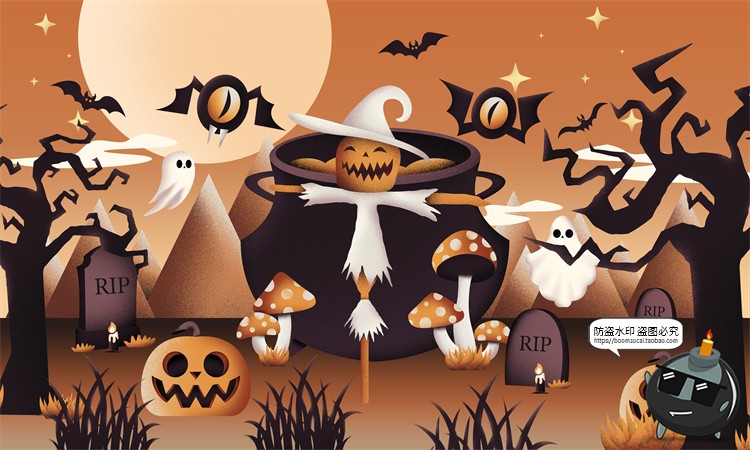 图片[4]-恐怖万圣节鬼节鬼屋插图潮流艺术创意手绘插画PNG免抠图片PS素材-设计猿